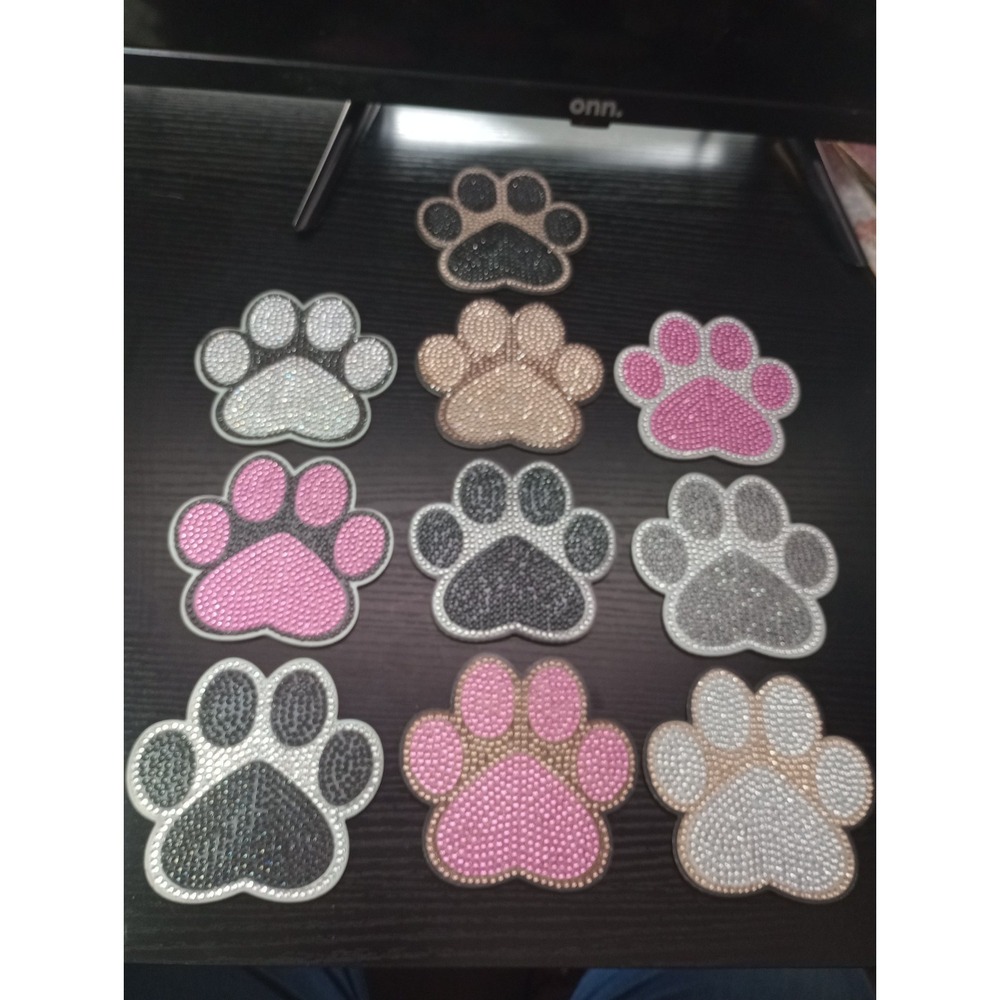Set of 10 Handmade Diamond Art Paw Print Coasters with Holder | Cork Back | Pet
